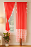 Sheer Red Curtains with White Tassels and Layered Border