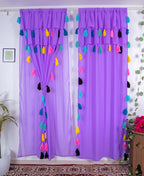 Purple Sheer Curtains with Multicolor Tassel Details – Set of 2 Panels