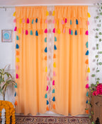 Peach Sheer Curtains with Multicolor Tassel Details – Set of 2 Panels