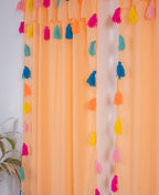 Peach Sheer Curtains with Multicolor Tassel Details – Set of 2 Panels