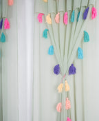 Light Green Sheer Curtains with Multicolor Tassel Details – Set of 2 Panels