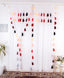 Sheer White Curtains with Red, Peach, Yellow and Black Tassel Details – Set of 2 Panels