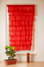 Bright Red Sheer Curtain with Multi Layer Ruffle Design