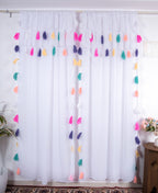 White Sheer Curtain with Multicolor Tassel Detailing