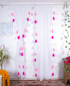 White Sheer Curtain with Pink and White Tassel Accents