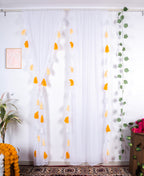 White Sheer Curtain with Yellow and White Tassel Details