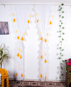 White Sheer Curtain with Yellow and White Tassel Details