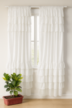 Solid White Curtain with Layered Ruffle Detailing