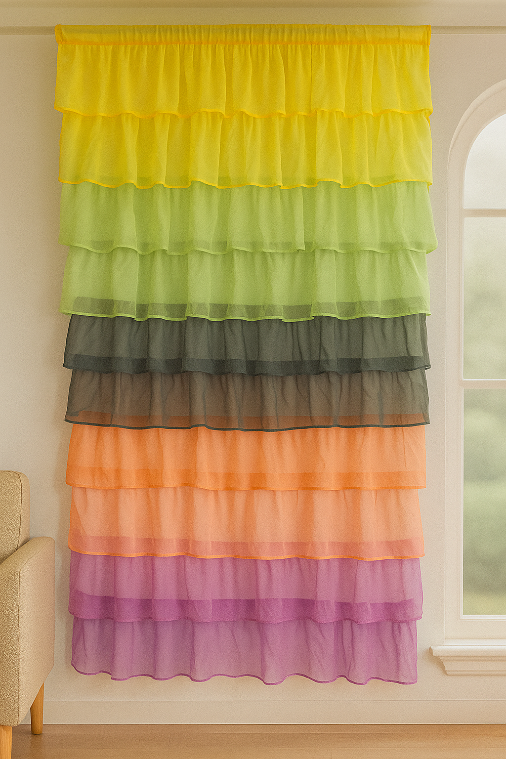 Multi-Color Layered Sheer Window Curtain Panel Main image