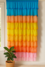 Multi-Color Layered Curtains with Blue, Yellow, Orange, and Pink Tones