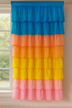 Multi-Color Layered Curtains with Blue, Yellow, Orange, and Pink Tones