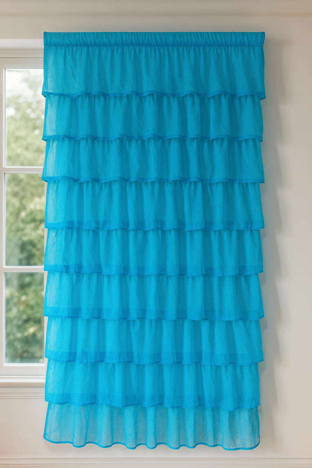 Ruffled Sky Blue Tiered Curtain Panel