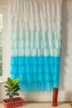 White and Blue Layered Sheer Window Curtain with Soft Gradient Look