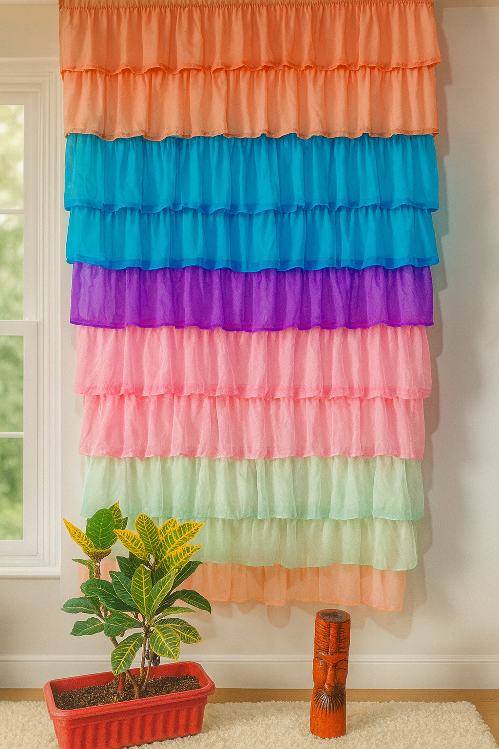 Multicolor Layered Sheer Window Curtain with Soft Ruffled Design Main image
