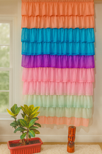 Multicolor Layered Sheer Window Curtain with Soft Ruffled Design