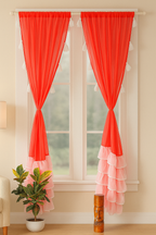 Sheer Red Curtains with White Tassels and Layered Border