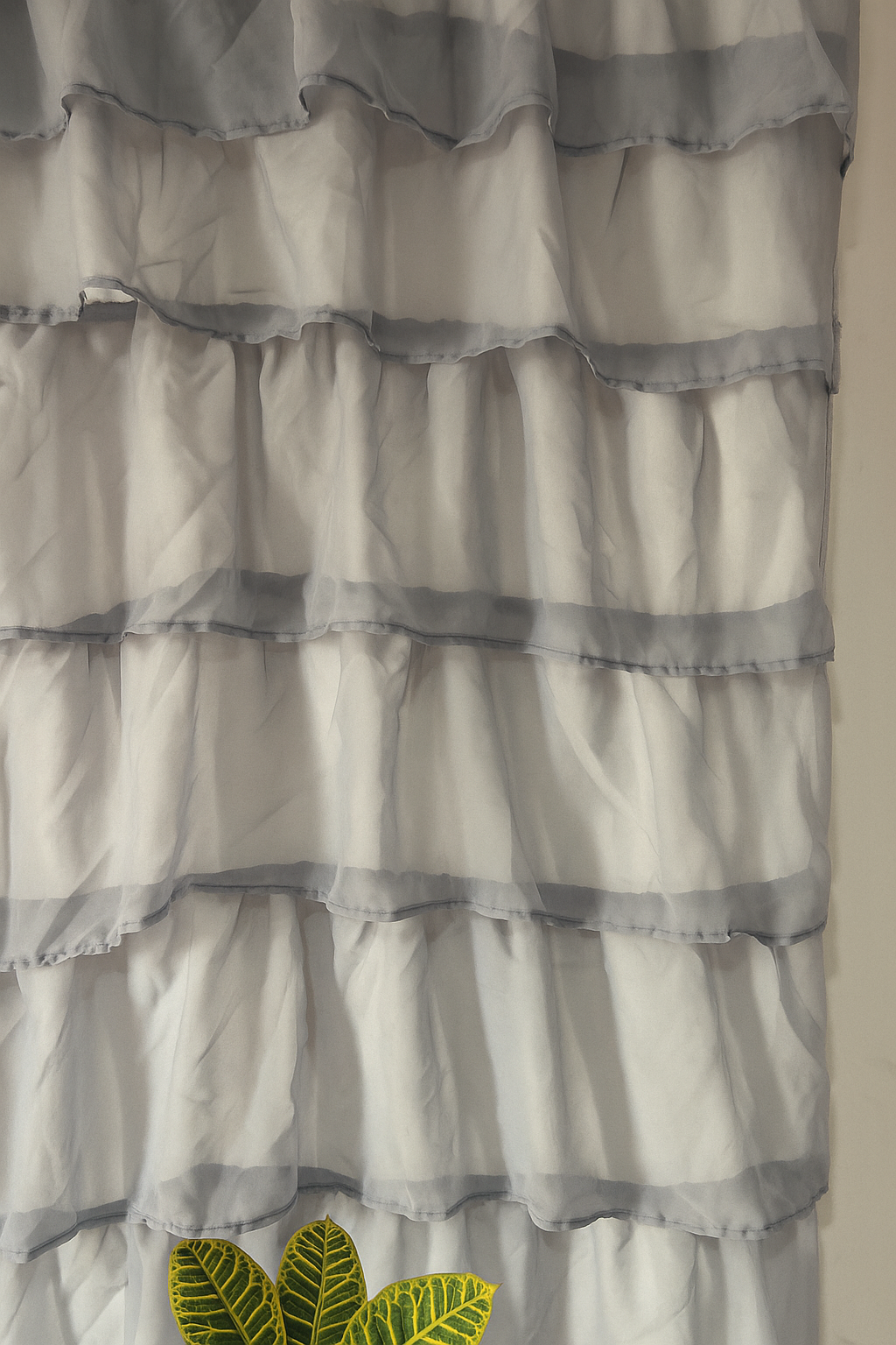 Grey Sheer Curtains with Layered Ruffle Design