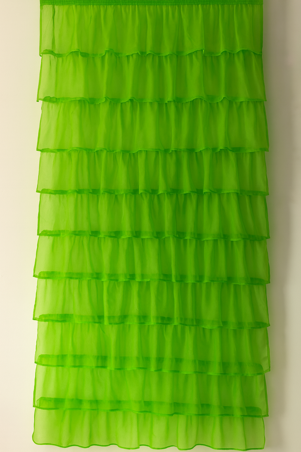 Bright Green Sheer Curtain with Layered Ruffle Design Secondary image