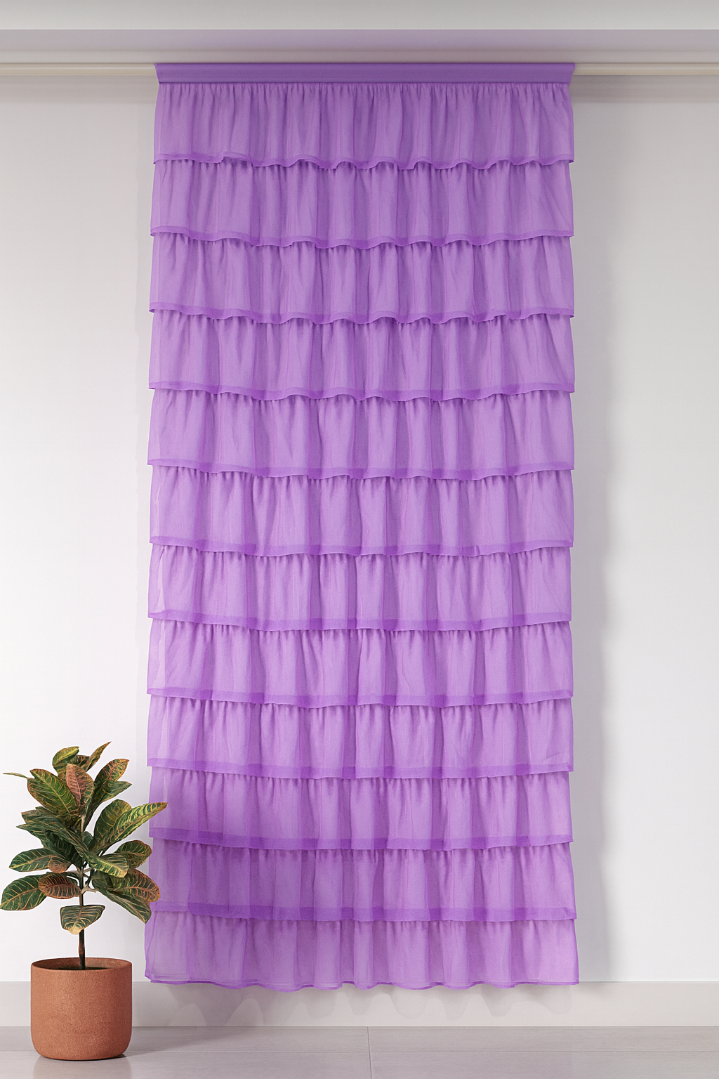 Purple Layered Sheer Curtain Panel