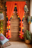 Bright Orange Curtain with Colorful Tassel Details