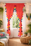 Coral Sheer Curtain with Multicolor Tassel Edges