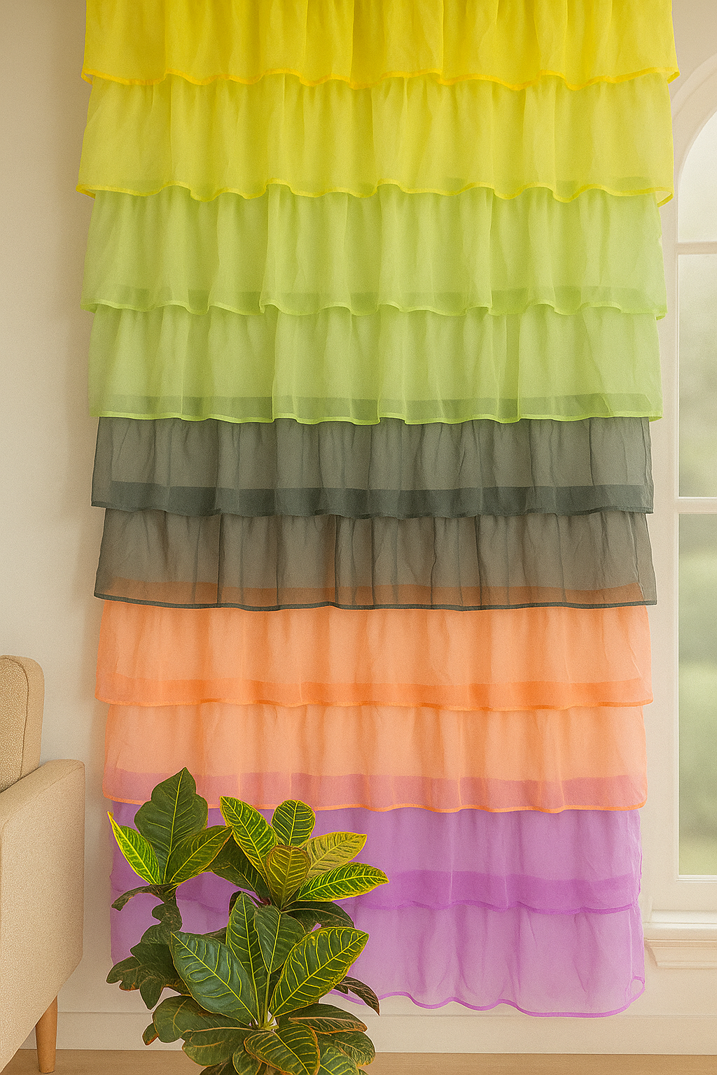 Multi-Color Layered Sheer Window Curtain Panel