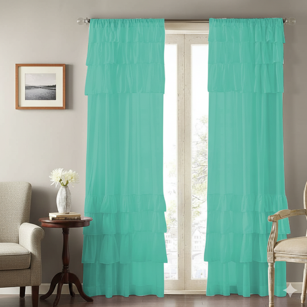 Sheer Layered Window Curtains in Soft Aqua Green Main image