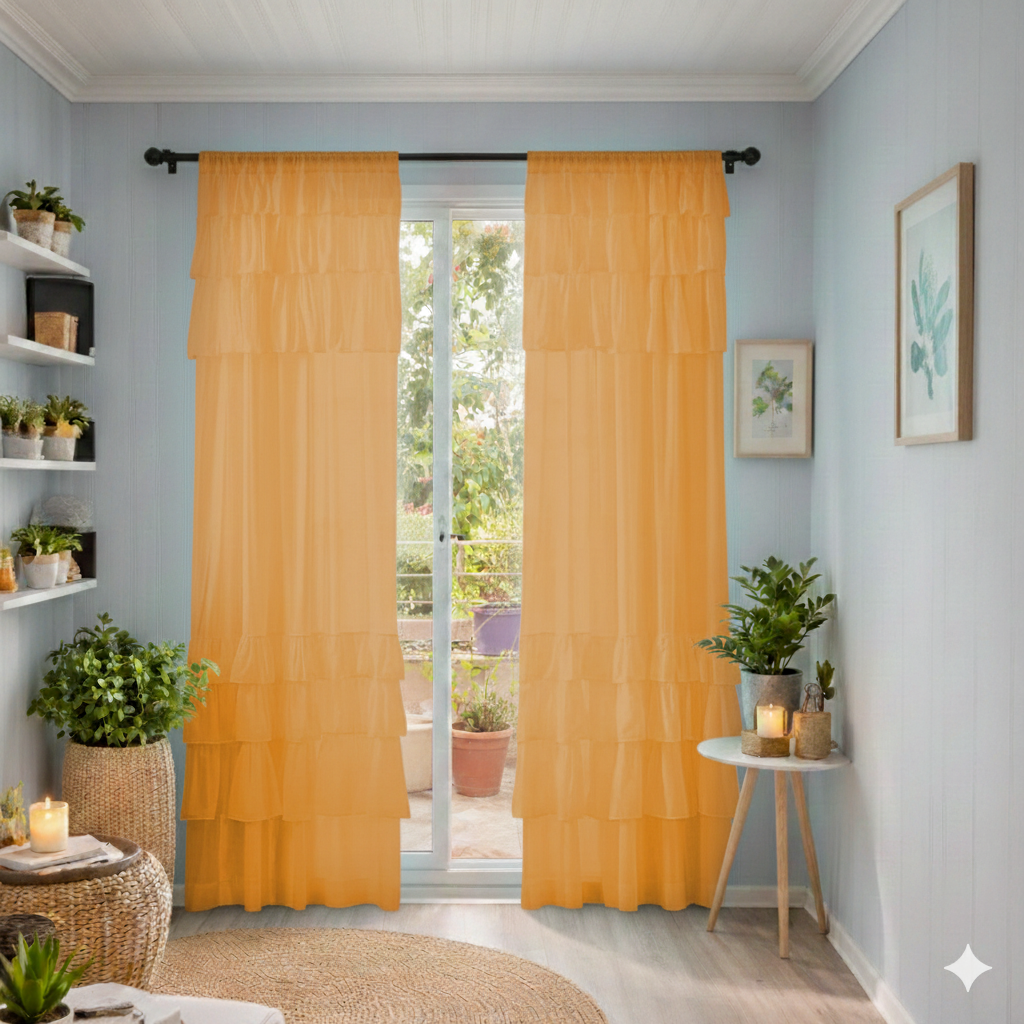 Soft Sheer Layered Window Curtains in Warm Yellow Main image