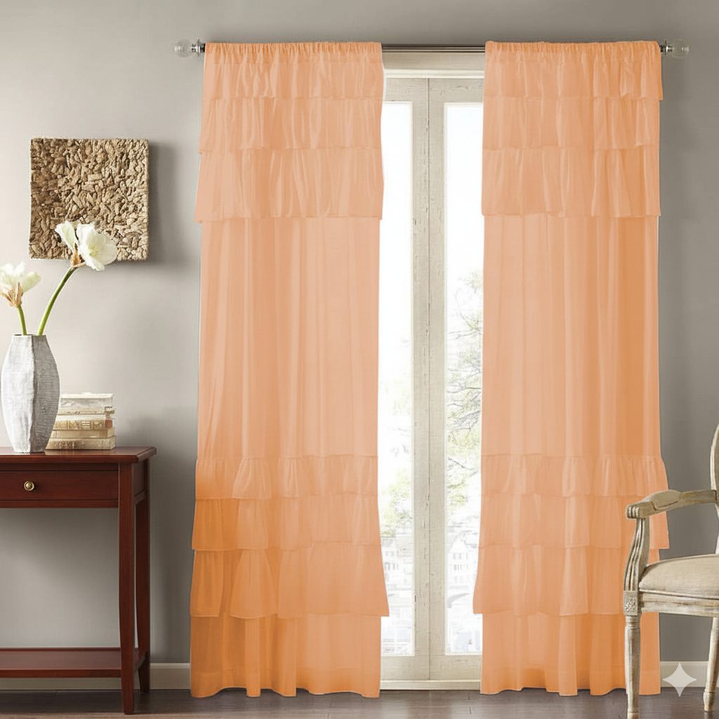 Soft Sheer Layered Window Curtains in Peach Orange