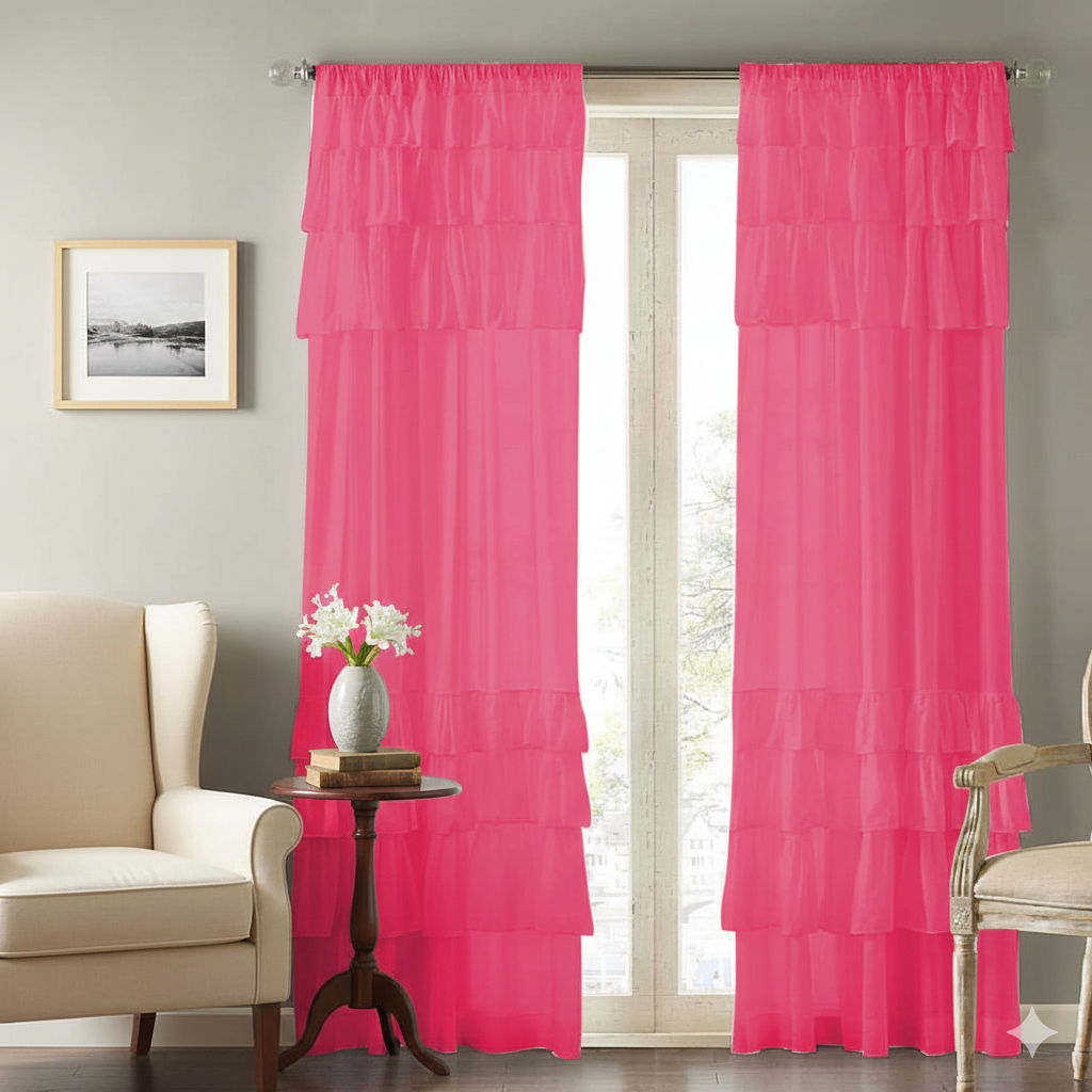 Soft Sheer Layered Window Curtains in Rose Pink