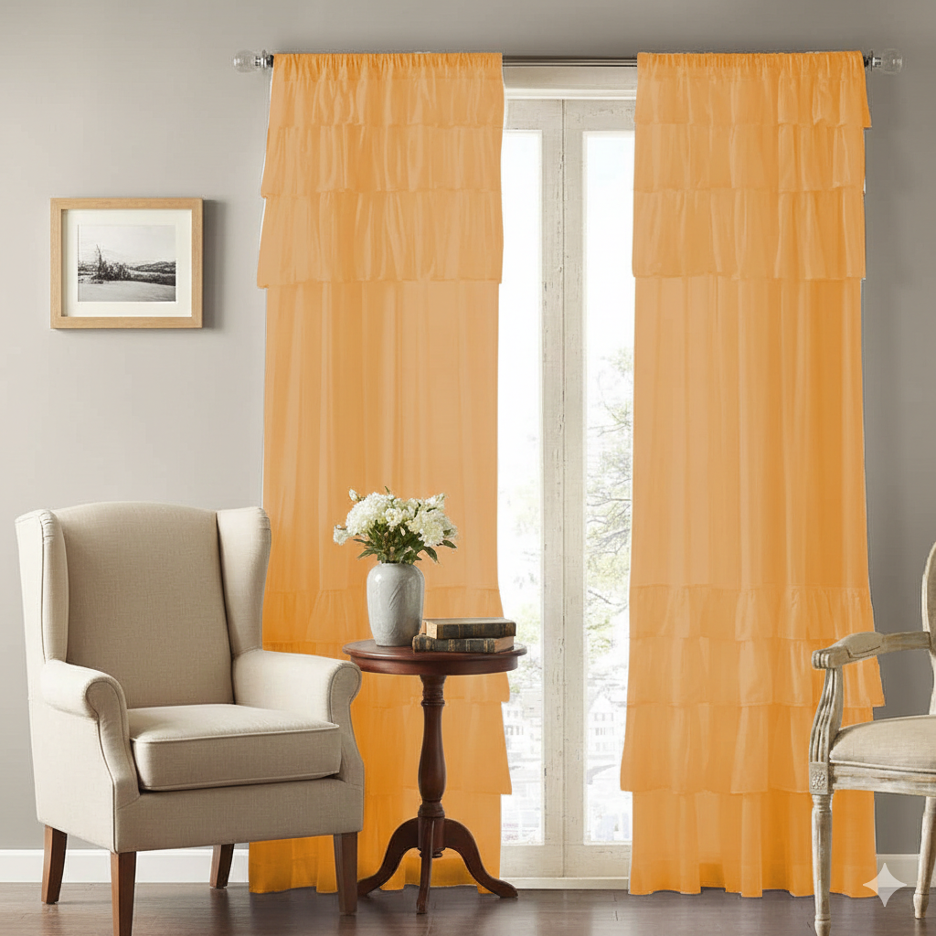 Soft Sheer Layered Window Curtains in Warm Orange