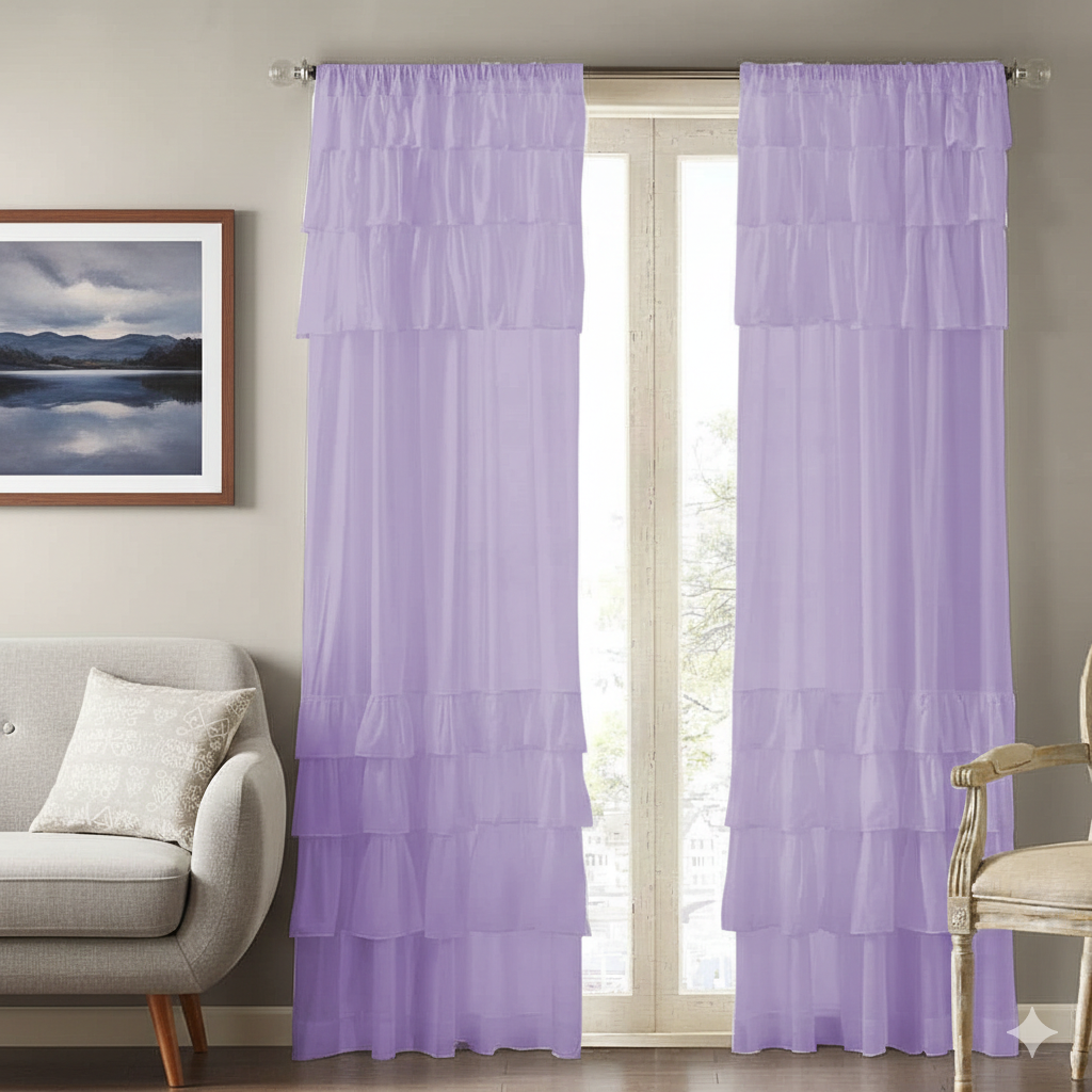 Soft Sheer Layered Window Curtains in Light Purple