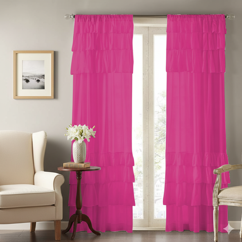 Soft Sheer Layered Window Curtains in Bright Pink