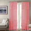 Soft Sheer Layered Window Curtains in Coral Pink