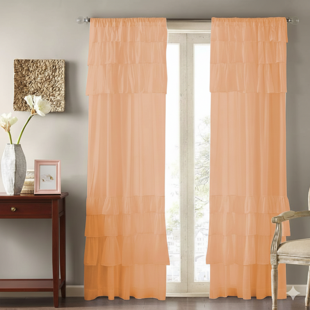 Soft Sheer Layered Window Curtains in Peach Orange Main image