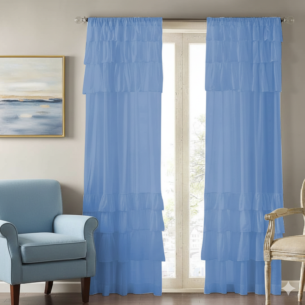 Soft Sheer Layered Window Curtains in Sky Blue Main image