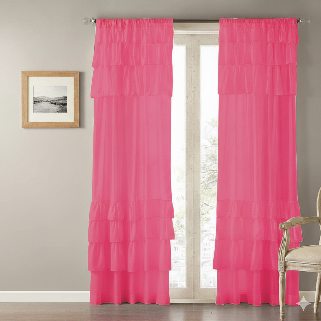 Bright Pink Layered Window Curtain Main image