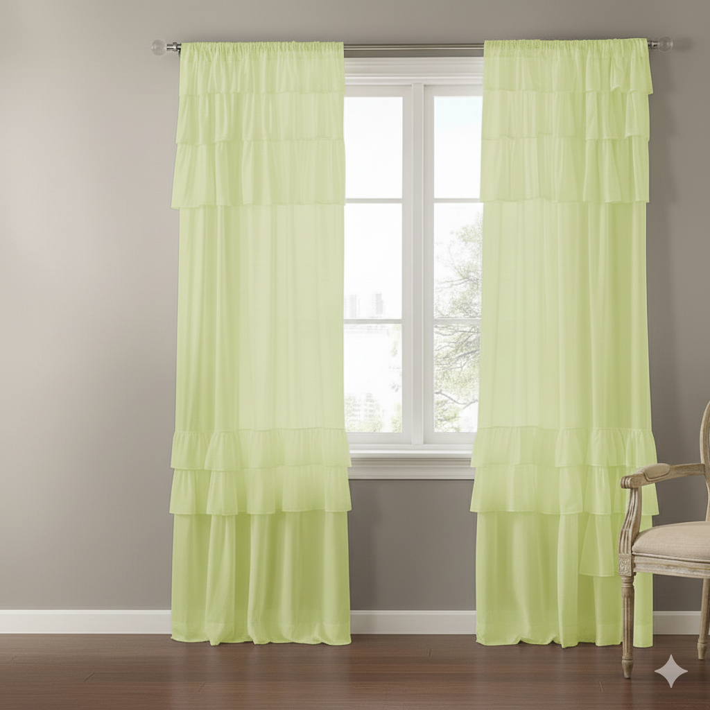 Soft Light Green Layered Window Curtain Main image