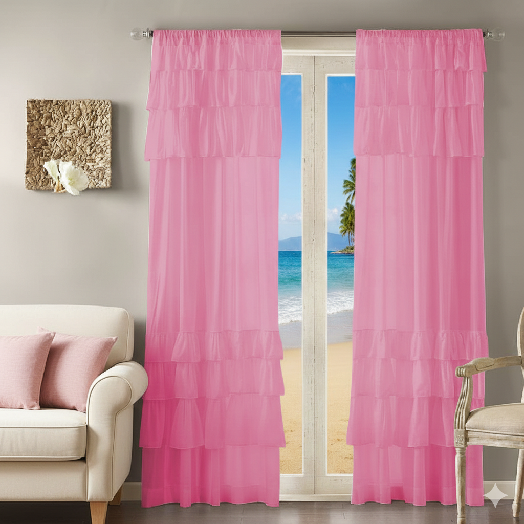 Pink Sheer Layered Window Curtain