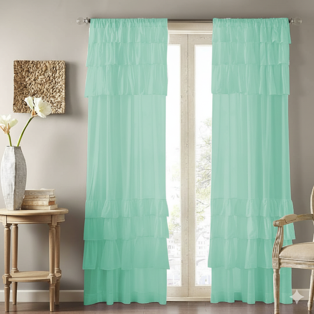 Soft Aqua Layered Window Curtain Main image