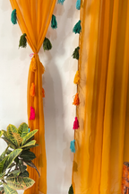 Mustard Yellow Sheer Curtains with Colorful Tassels