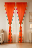 Sheer Orange Window Curtain with Colorful Tassel Accents