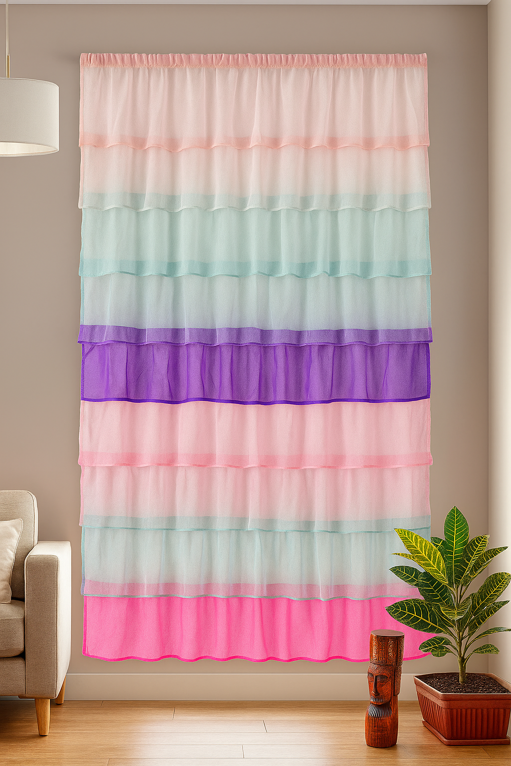 Soft Multicolor Sheer Curtain with Layered Ruffle Panels Secondary image