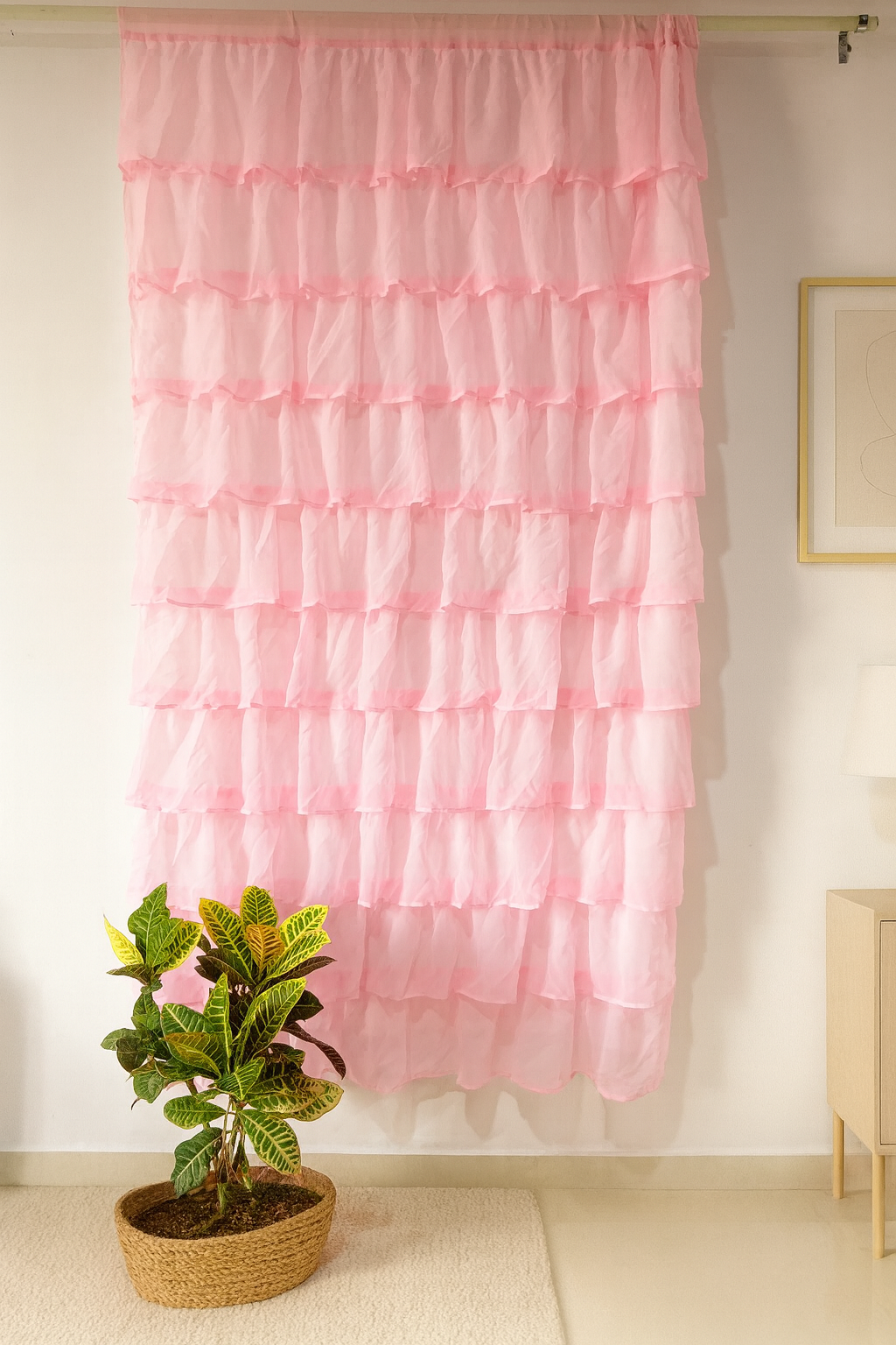 Soft Pink Layered Curtains with Sheer Finish Main image