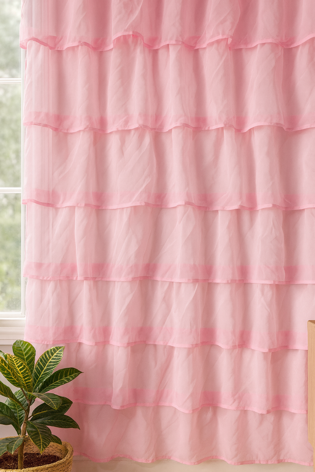 Soft Pink Layered Curtains with Sheer Finish
