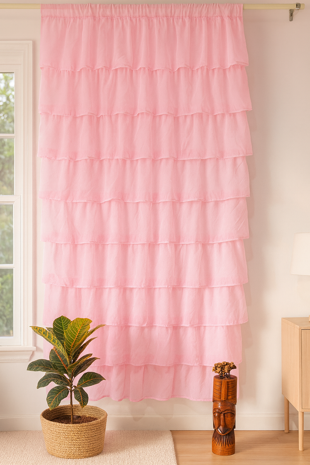 Soft Pink Layered Curtains with Sheer Finish