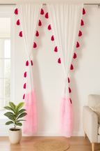 White Sheer Curtains with Pink and Magenta Tassels
