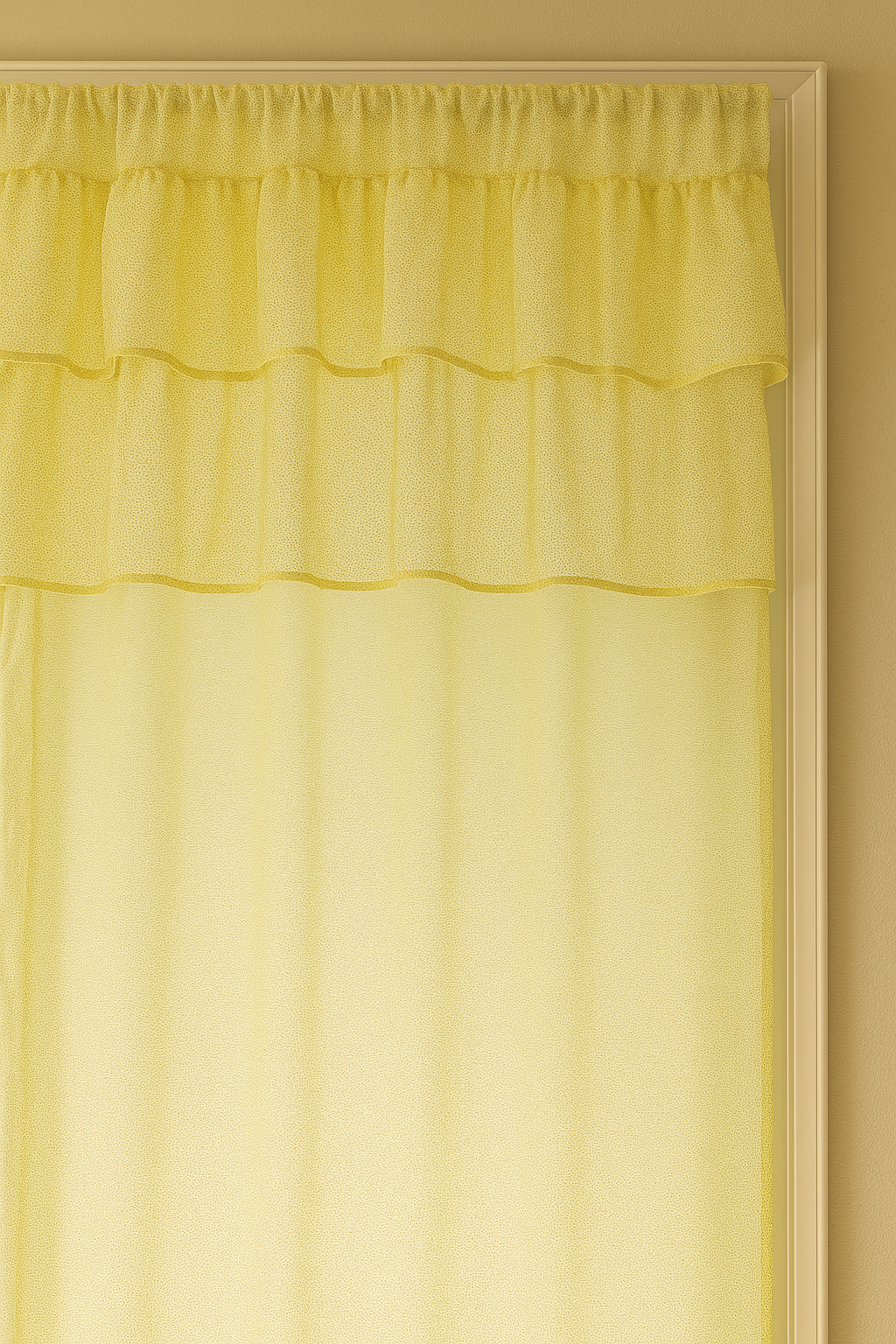 Yellow Sheer Window Curtain with Soft Layered Ruffle Panels