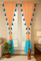 Peach Curtains with Teal Layered Bottom and Tassel Detailing