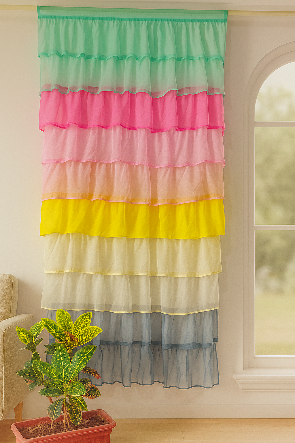 Multi-Color Layered Sheer Window Curtain